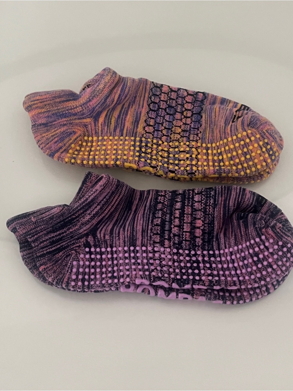 Bomba’s Low-Cut Grip Socks in Purple and Yellow - perfect for Pilates